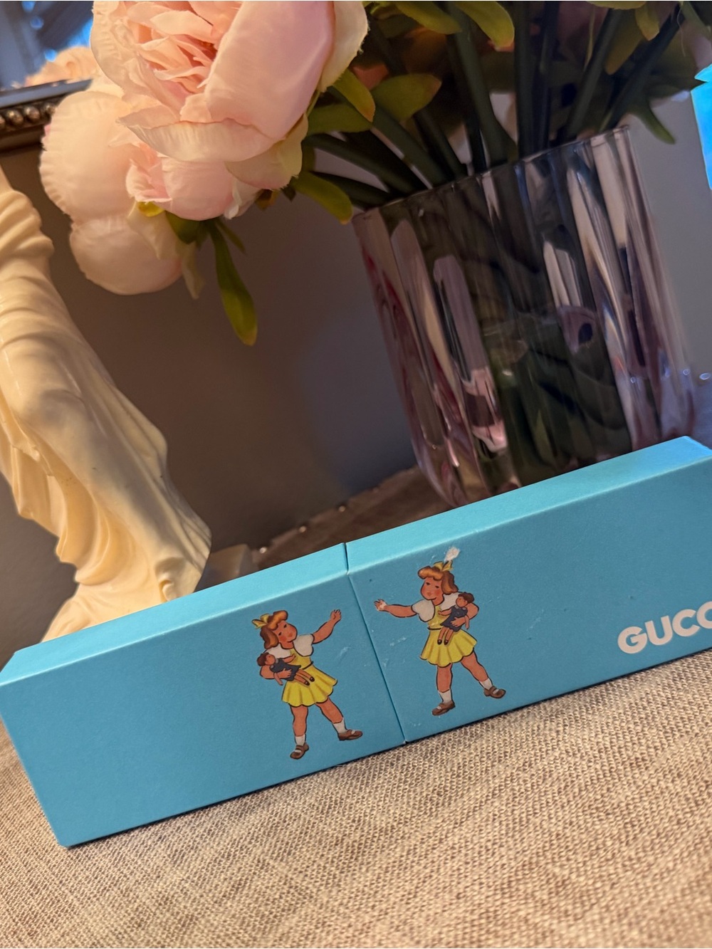 Gucci Turquoise Box with Playful Vintage Girl Motif